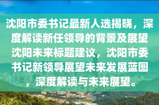 沈陽市委書記最新人選揭曉，深度解讀新任領導的背景及展望沈陽未來標題建議，沈陽市委書記新領導展望未來發展藍圖，深度解讀與未來展望。